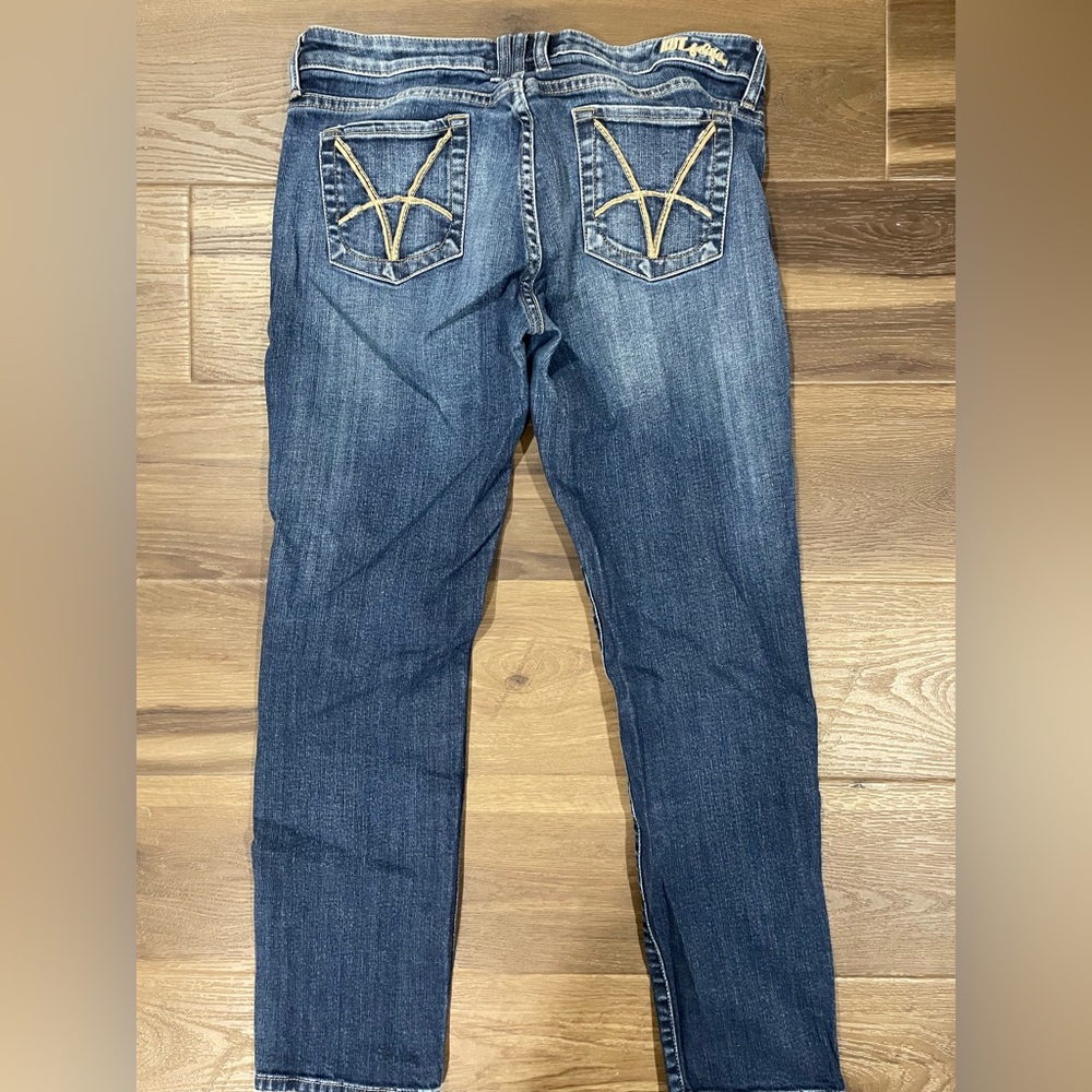 Kut from the Kloth Straight Leg Jeans in Dark Blue with Gold Stitching